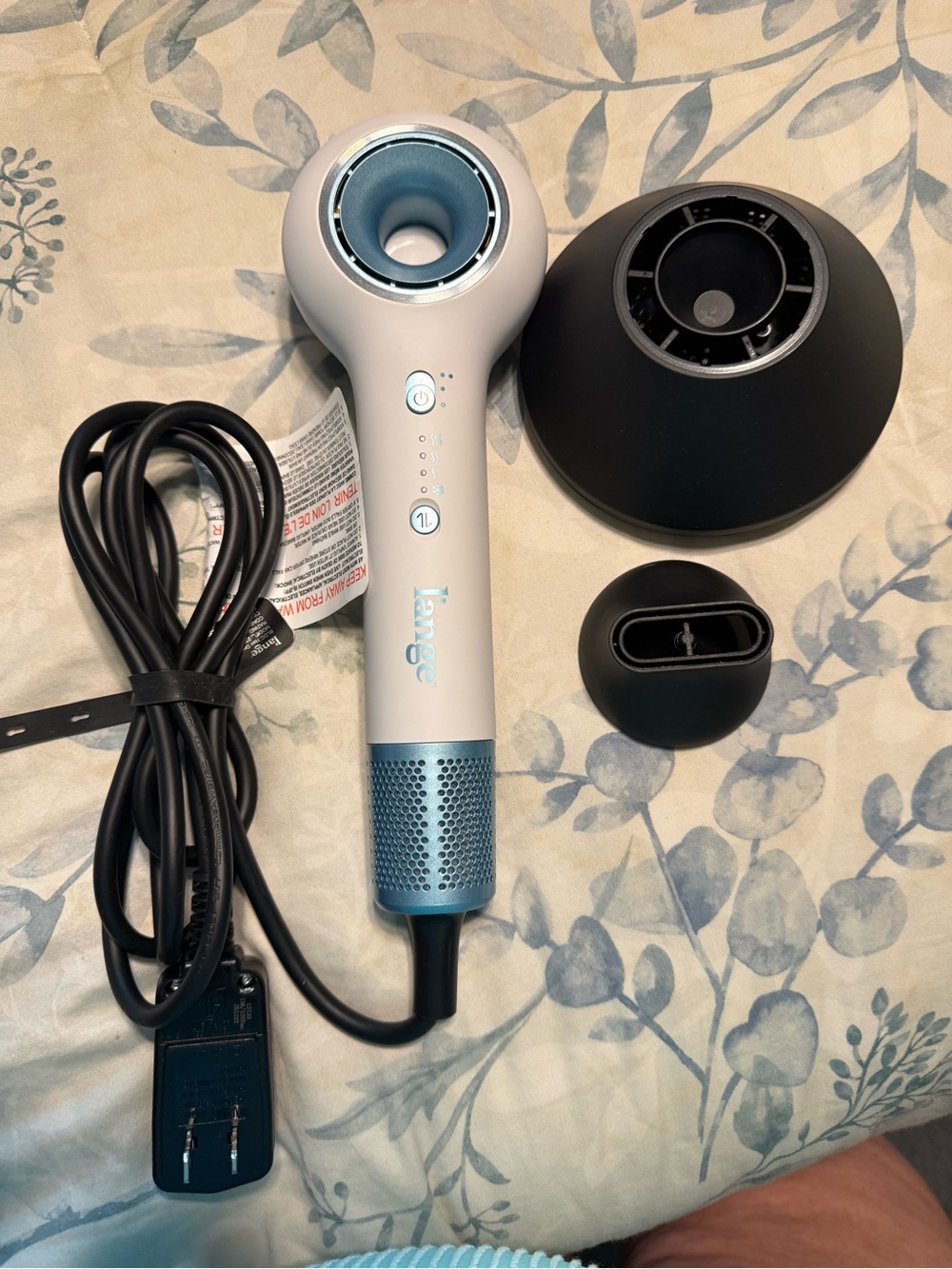 Lange White and Blue Hair Dryer with Diffuser & Nozzle - Picture 2 of 4